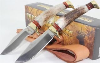   Hunters Buddy Combo Set Stag Bone Skinning Hunting Knife w/Sheath