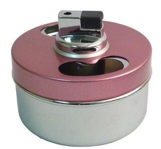   Ashtray w/ Cigarette Lighter for Patio Smoking Accessories Pink