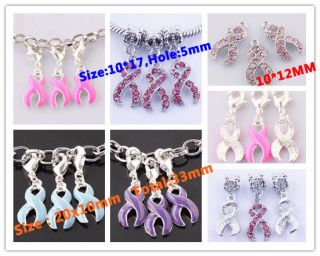WHOLESALE CZECH/ENEMAL BREAST CANCER RIBBON AWARENESS DANGLE CHARMS 