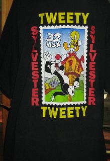 Looney Tunes Stamp Collection Tweety/Sylvester Black T Shirt LARGE Exc 