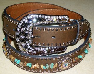 nocona leather belt crushed stone western crystals more options size