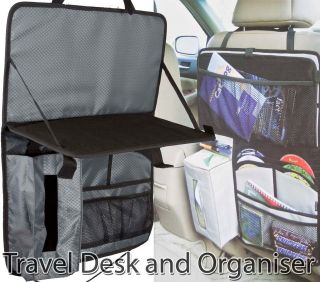   Car Back Seat Multi Pocket Organiser Storage Tidy + Folding Shelf Kids