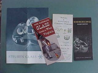   Corning,New York West Virginia Steuben Fostoria Glass 4 brochure set