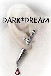 RED HOT Gothic SWORD DAGGER THROUGH EAR Punk EMO Earring with Red 