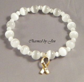   LUNG CANCER Awareness Cats Eye Stretch Bracelet w/ HOPE Ribbon Charm