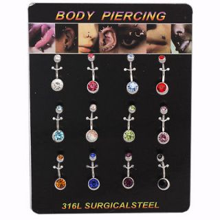 12pcs crystal belly rings navel bars body jewelry 393 from