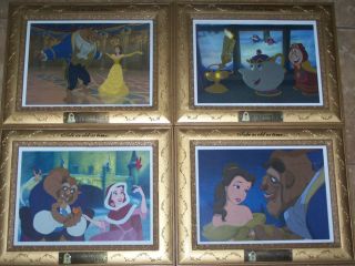   Beauty & the Beast Lithograph and Frame Set Of Four Bell Rose Frames