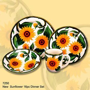 Yellow Sunflower 3 D 16 pcs Dinner Dish Set Dishes Dinnerware Brand 