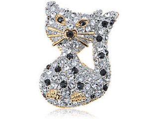   Crystal Elements Heart Accent Nose Petite Kitty Cat Fashion Pin Brooch