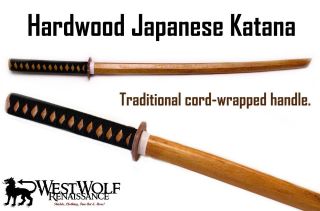 NEW Natural Solid Oak Practice Sword   Wooden Blade Training Katana 