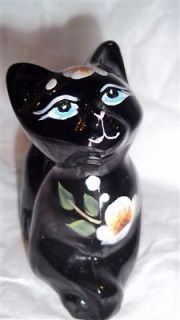 NIL Fenton Glass JET BLACK Glossy PERKY CAT w HP HIDDEN MOUSE  