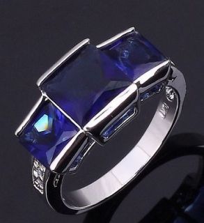 Jewelry Womans Blue Sapphire 10KT White Gold Filled Ring Size 8 Gift