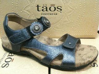 New TAOS Footwear EDEN NAVY Blue Metallic Concho Velcro Strap Leather 