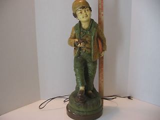 large vintage chalkware lamp of a young boy time left