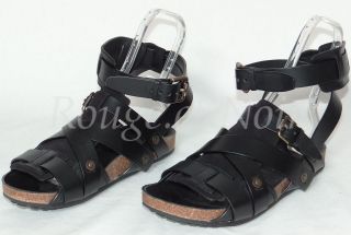 SALE BURBERRY mens black leather GLADIATOR wrap sandals 42/9