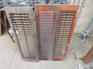   early 20th century INTERIOR louvered VARNISHED window shutters 33 x 26