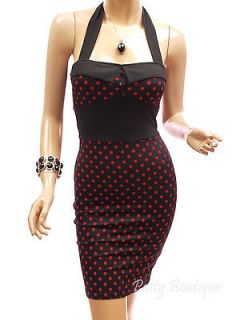 Cute Black & Red Polka Dots Halter Party Dress, L