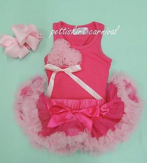 Newborn Baby Hot Light Pink Pettiskirt Rosettes Top Bow Headband 3pc 
