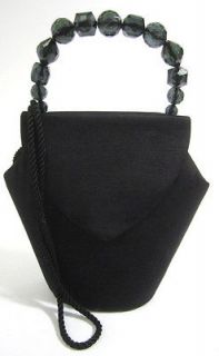 TIMMY WOODS Black Structured Beaded Strap Evening Handbag PAULA ABDUL
