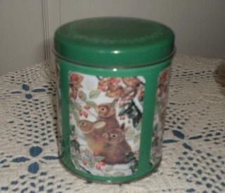   ANTIQUE 80S TIN SNOW BUNNIES BUNNY CANISTER STORAGE CAN ANNE MORTIMER