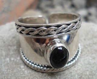 sterling silver 925 balinese carve toe ring w oavl black