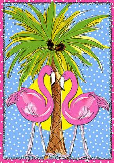 MOONLIGHT PINK FLAMINGOS KISSING UNDER THE PALM TREE Custom Decor 