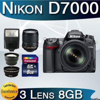 NEW Nikon D7000 3 Lens Kit Nikon 18 105mm VR with Flash 8GB Kit NEW