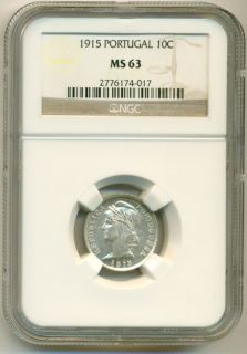 portugal silver 1915 10 centavos ms63 ngc 