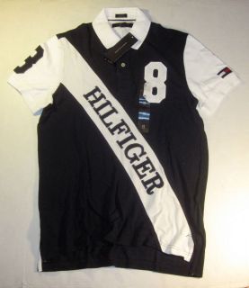 Tommy Hilfiger Mens S/S Custom Fit Sash Logo White & Blue Polo Shirt