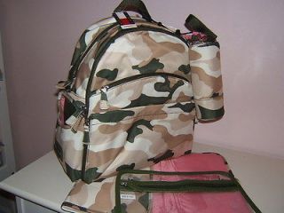 NEW TOMMY HILFIGER BABY PINK & CAMO DIAPER BAG BACKPACK+CHANGING PAD 
