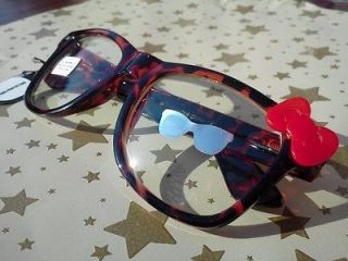NERD Hello Kitty Inspired Tortoise Shell Glasses Red Bow Clear Lens 