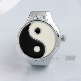 Metal Yin Yang Tai Chi Cover Elastic Finger Ring Watch 0.75