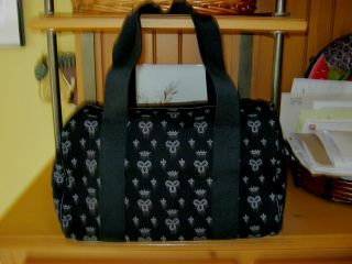 tna black cloth satchel handbag, zippers across top, very nice