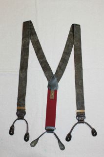 TRAFALGAR LTD SILK PAISLEY ALLIGATOR LEATHER FITTINGS SUSPENDERS 