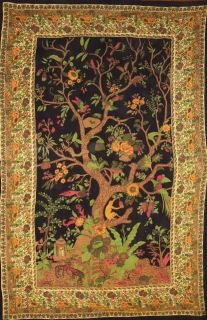Tree of Life Tapestry Wall Hanging Bedspr​ead Black/Crea​m