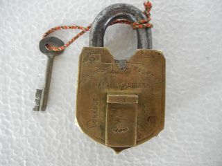 Rare Huge Old Brass Trick / Puzzle Pad Lock   Slider Button