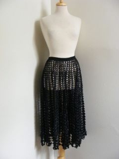 Vintage 40s 50s Woven Black RAFFIA Grass Straw MESH Skirt S/M RARE 