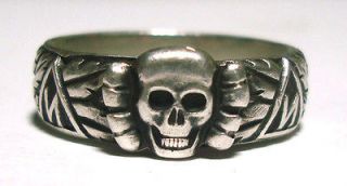 WW2 german totenkopf ring silver reproduction size 10 1/4 skull ring