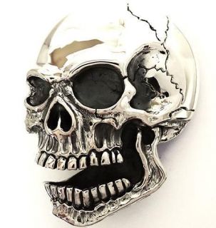 huge heavy skull sterling 925 silver biker belt buckle from