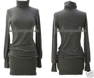 GREY Knit TURTLENECK Sweater Mini Dress Long Sleeve Sexy Tunic Top New 