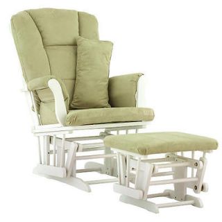 Stork Craft Tuscany Glider and Ottoman   White Finish with Sage 