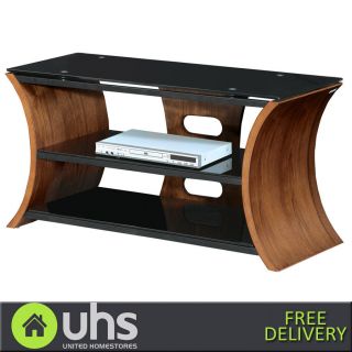  WALNUT TV DVD STAND / UNIT BLACK GLASS TABLE WITH 3 SHELVES   UH135