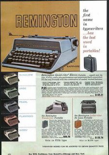 1961 AD Remington Typewriters 6 Colors Quiet Travel Letter Riter Swift 