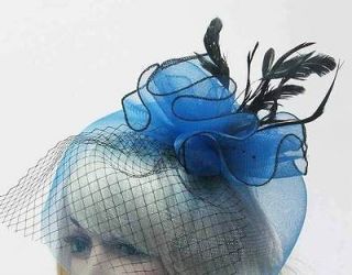 Large Wedding Fascinator Hat Hair Clip Headband Blue Green Gray Black 