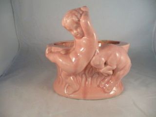 vintage pink ceramic planter vase with goat and cherub time
