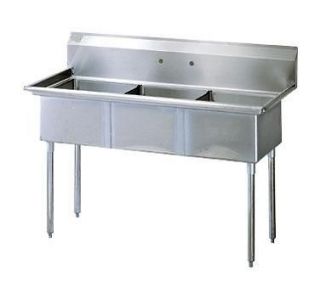 Commercial Stainless Steel (3) Three Compartment Sink 50.5 x 21 New