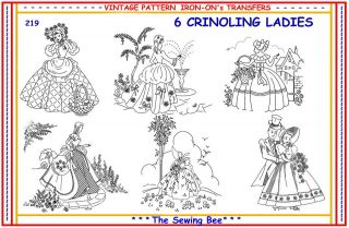 219   6 New Crinoline lady embroidery transfer patterns NEW