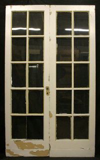 48x80 Antique Pair French Interior Fir Double Doors Window Wavy Glass 