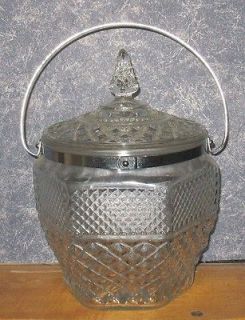 Vintage Decorative Heavy Glass Ice Bucket With Lid & Metal Handle