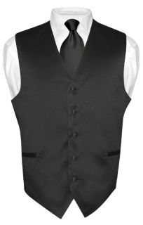 Mens BLACK Tie Dress Vest NeckTie Set for Suit or Tuxedo XXL